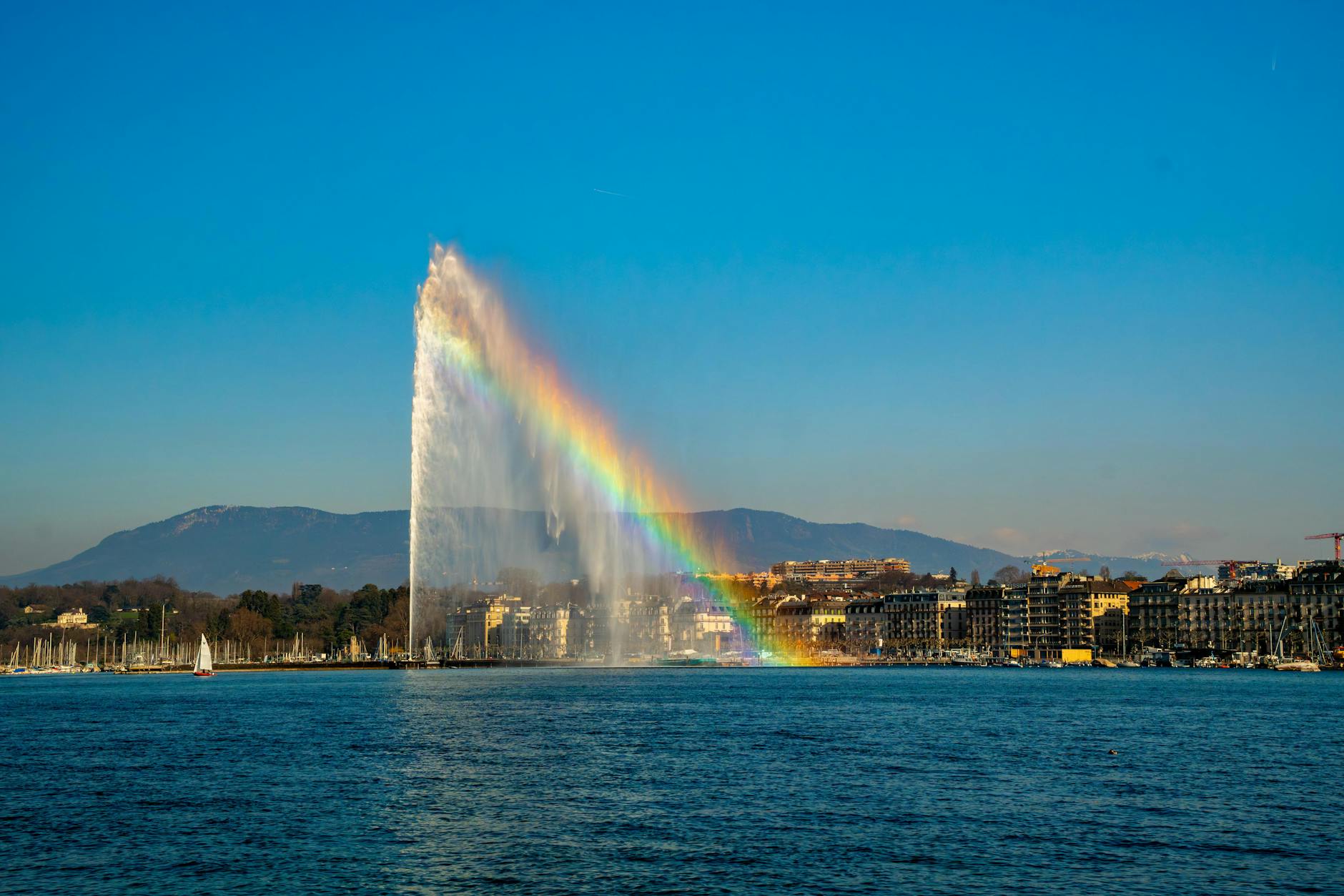 Geneva outdoor activities — swimming in Lake Geneva with Alpine views