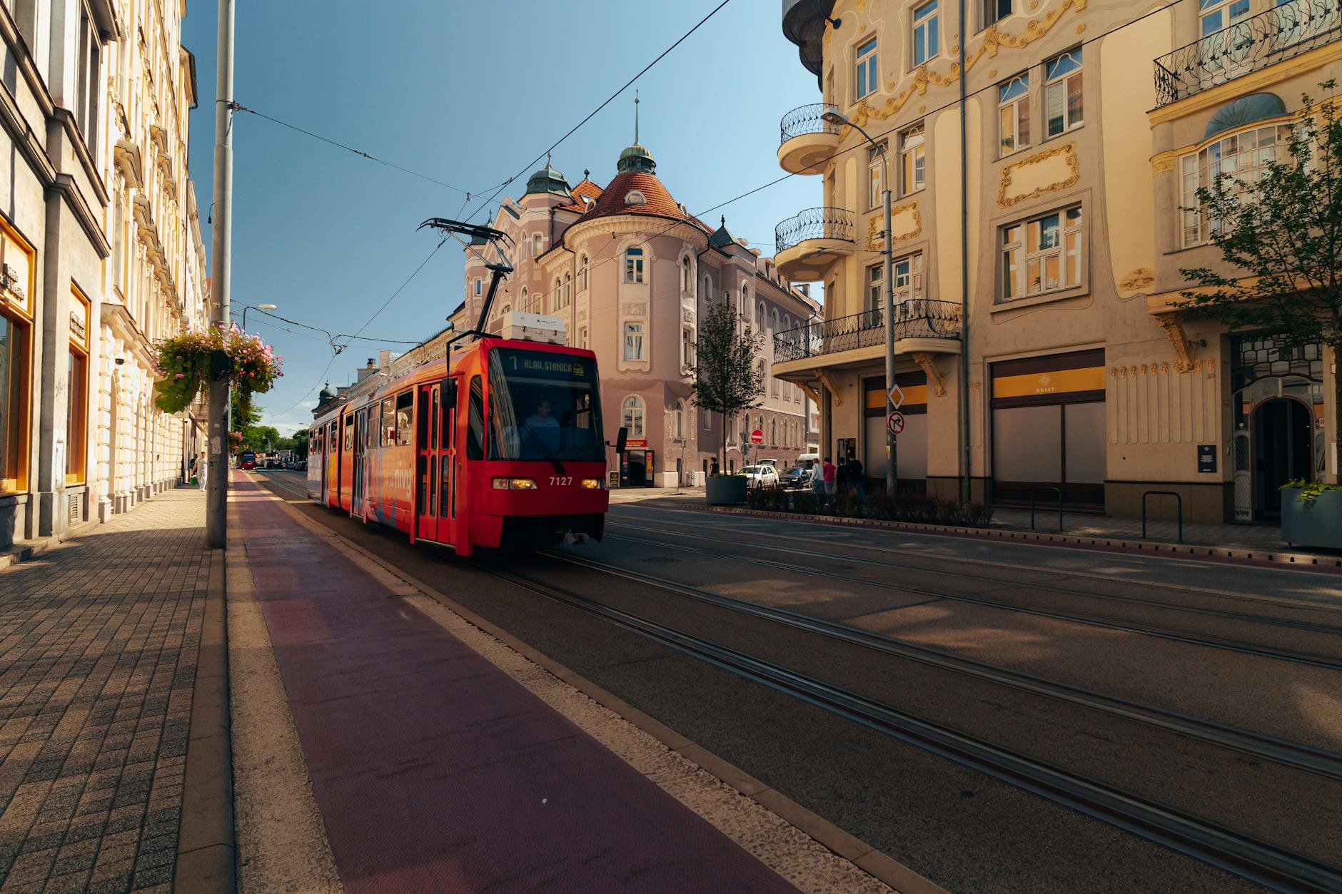 Geneva tram public transport in city center