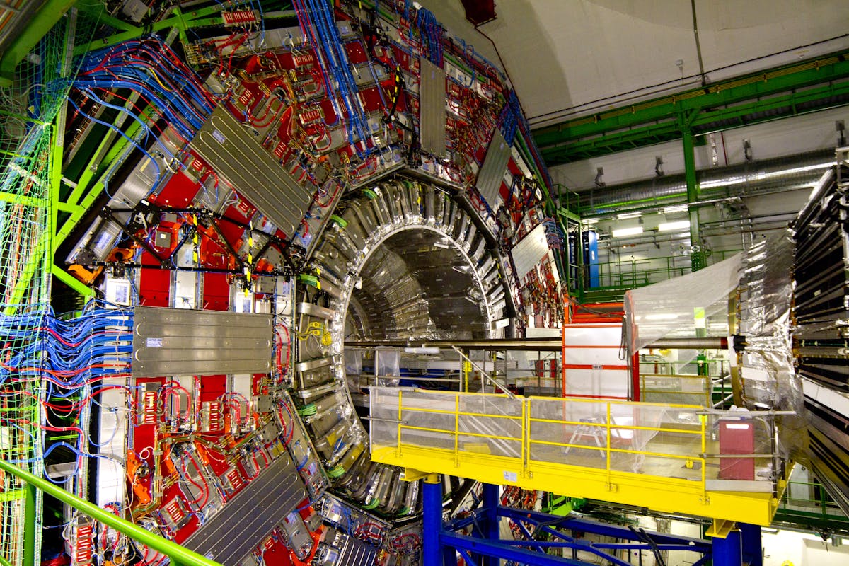 Inside view of CERN Large Hadron Collider particle accelerator in Geneva Switzerland