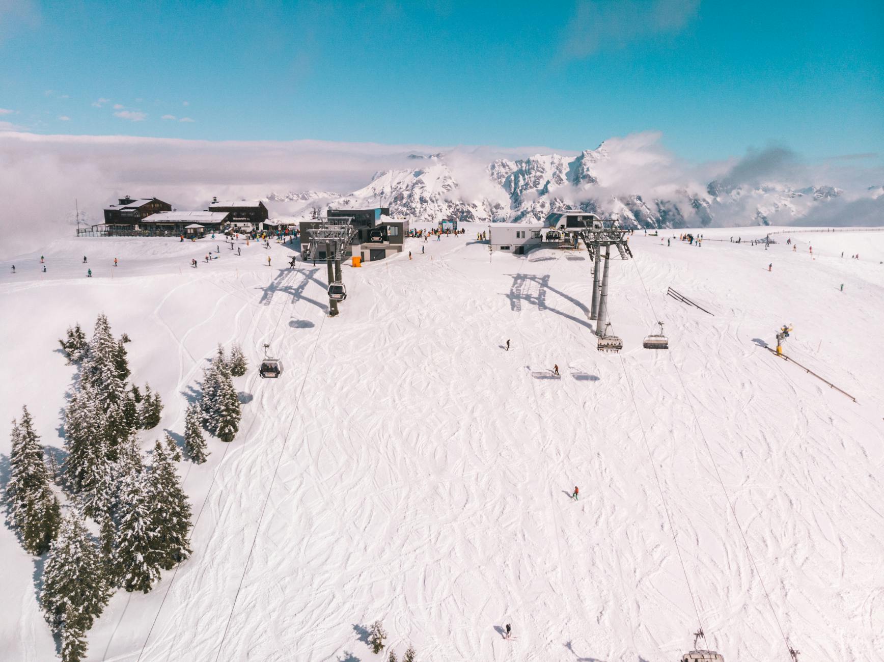 Snow covered Alps near Geneva perfect ski base town location