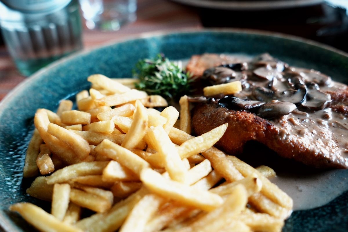 A budget lunch plate at a cheap restaurant in Geneva
