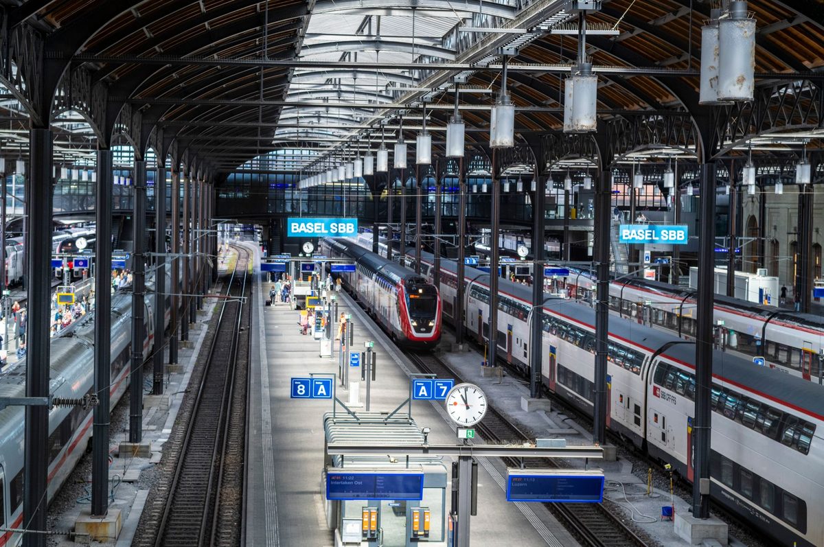 A Swiss train at the platform, the comfortable way to reach Geneva by rail