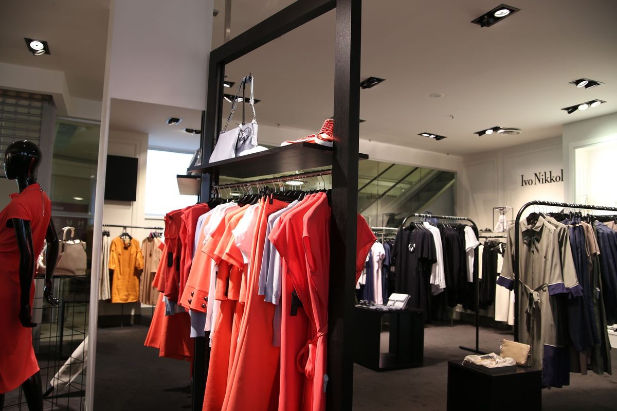 Designer fashion floor inside a Geneva luxury department store