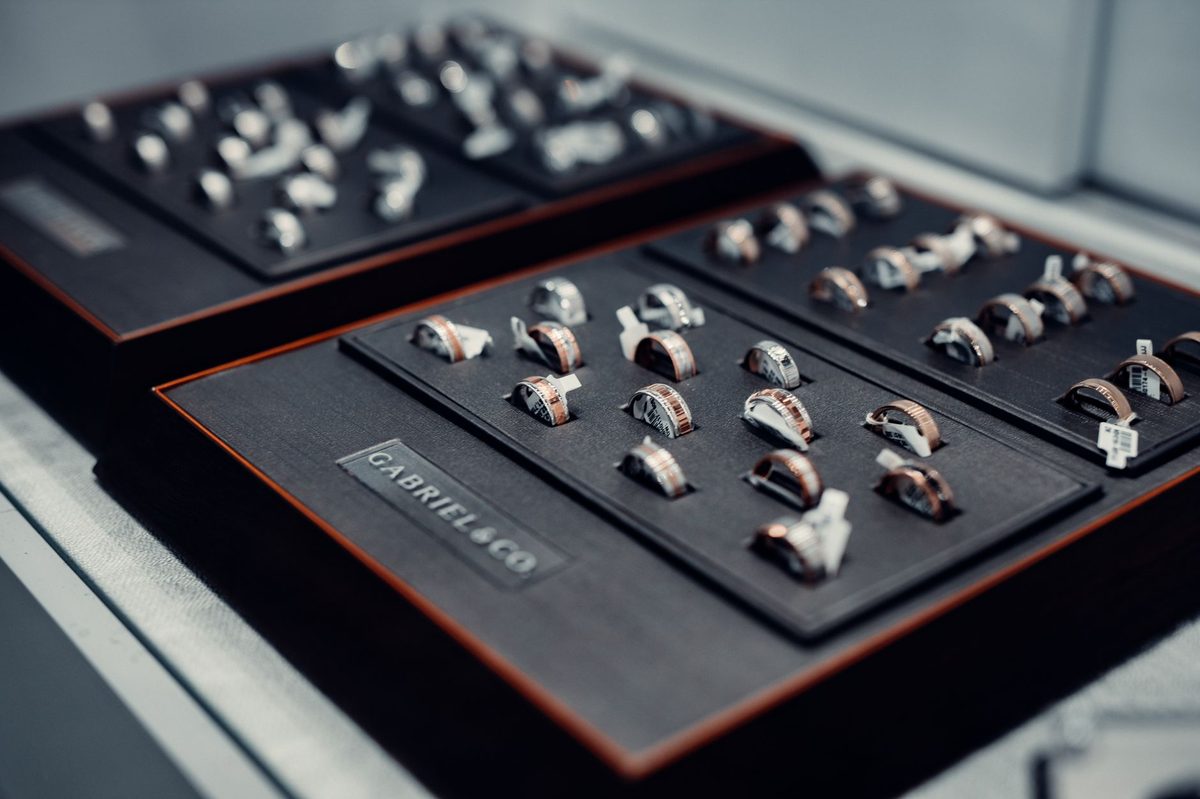 Fine jewellery on display in a Geneva luxury boutique