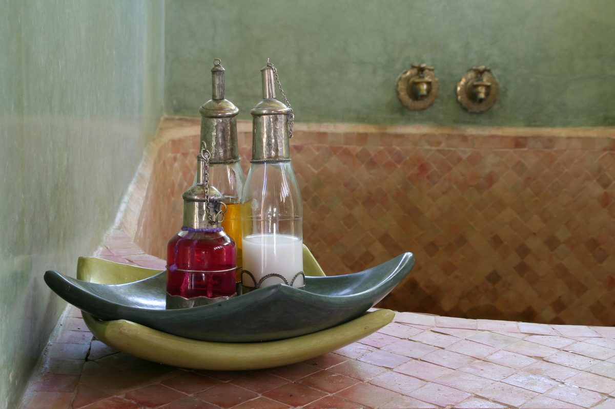 Tiled hammam steam room at a Geneva spa