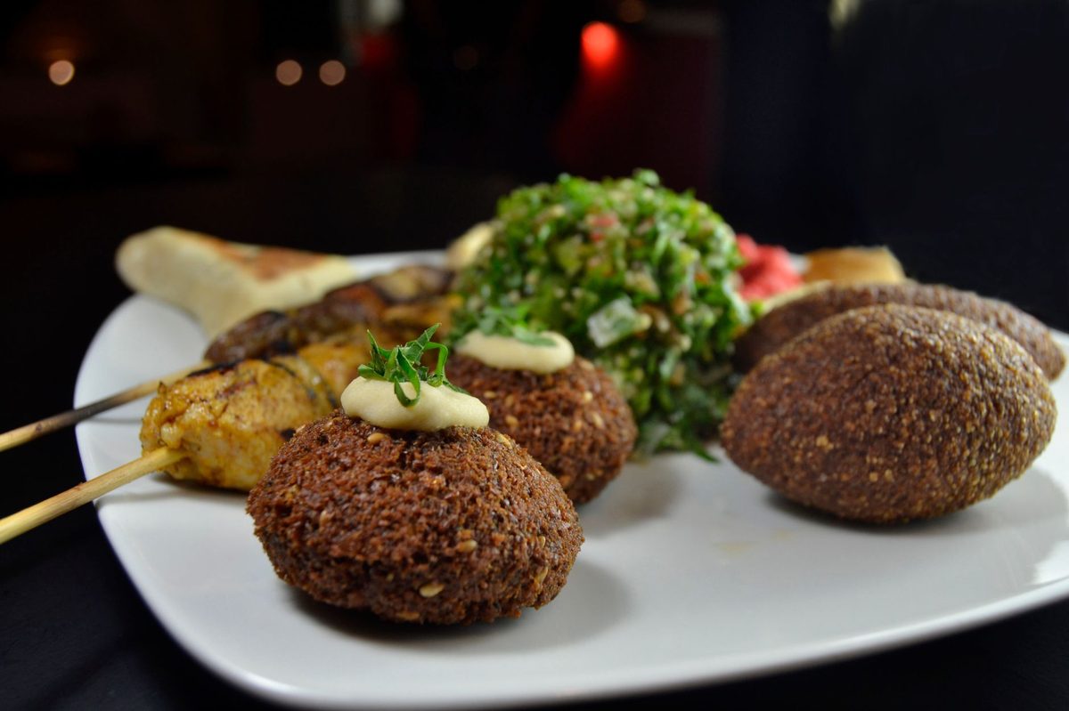 A kebab and falafel plate from the Paquis budget food strip in Geneva