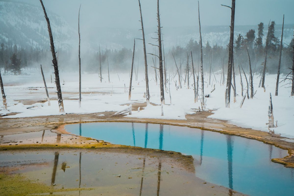 Steam rising off an outdoor thermal pool near Geneva