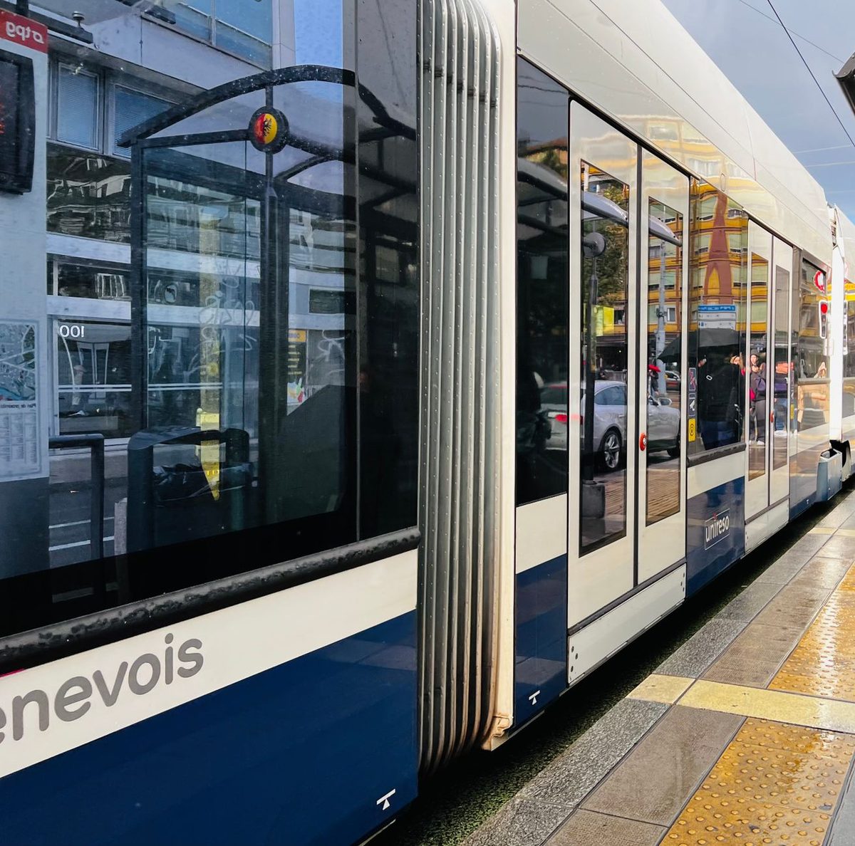 A modern Geneva tram, free for young children and easy with strollers