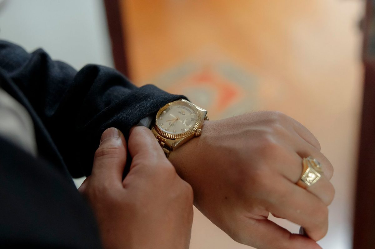 Luxury Swiss watch worn on the wrist, a Geneva purchase