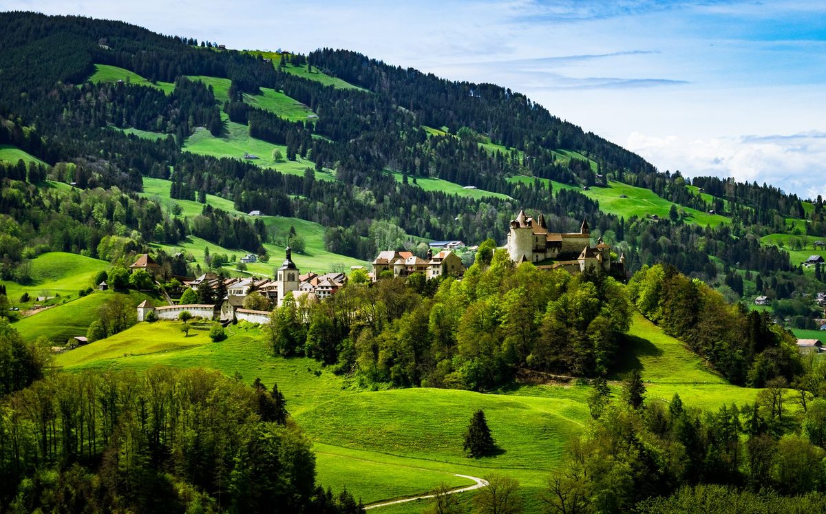 Gruyeres medieval village and hilltop castle on a Geneva to Gruyeres day trip
