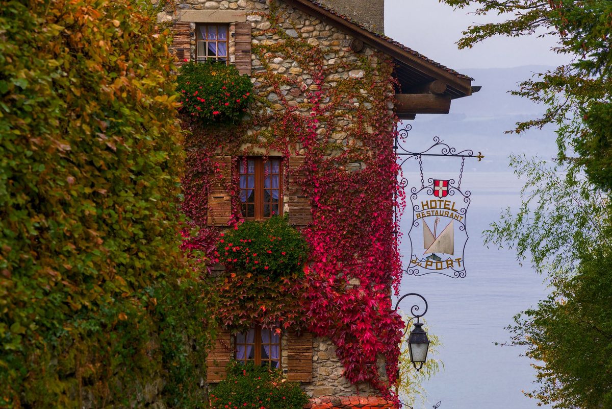 The French shore of Lake Geneva near Yvoire, reachable by boat for a swim day trip