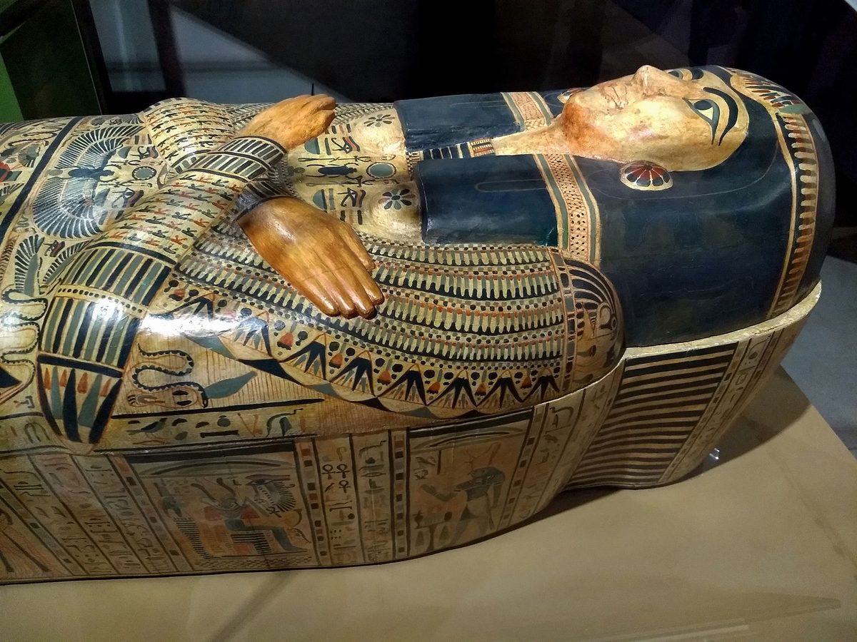 Egyptian sarcophagus in an archaeology collection like the MAH in Geneva