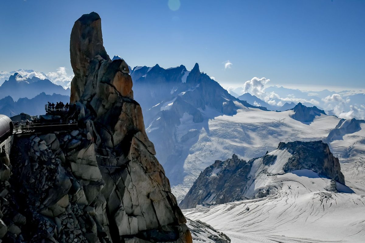 Mountain restaurant terrace on the Mont Saleve summit ridge above Geneva