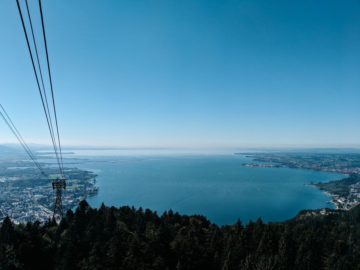 View over Geneva and the lake from the Mont Saleve ridge above the city