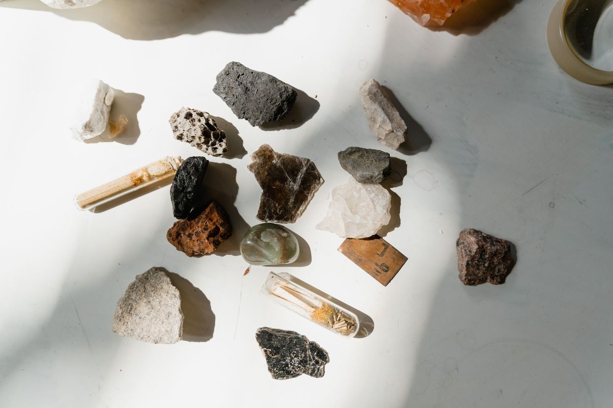 Mineral and crystal display like the geology collection in the Natural History Museum Geneva