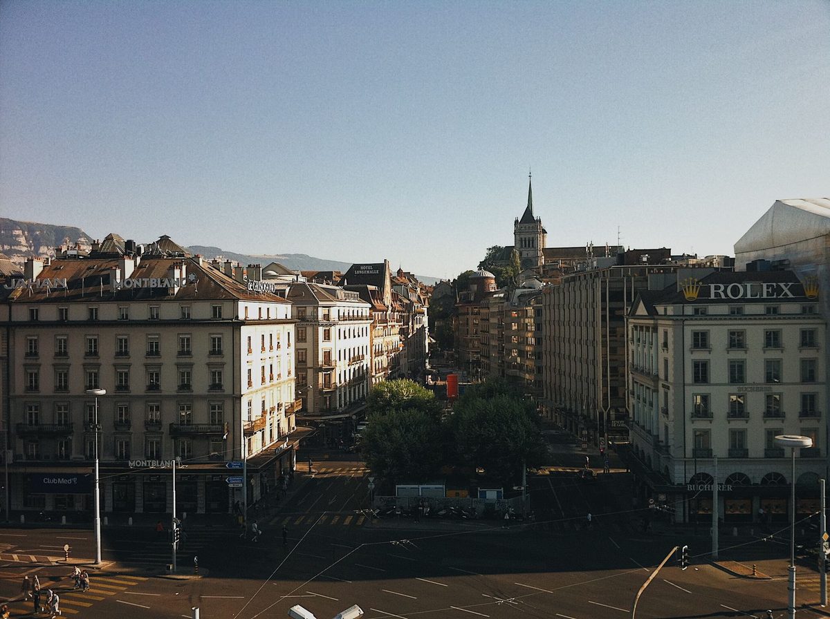 The Plaine de Plainpalais open square in Geneva on a market morning