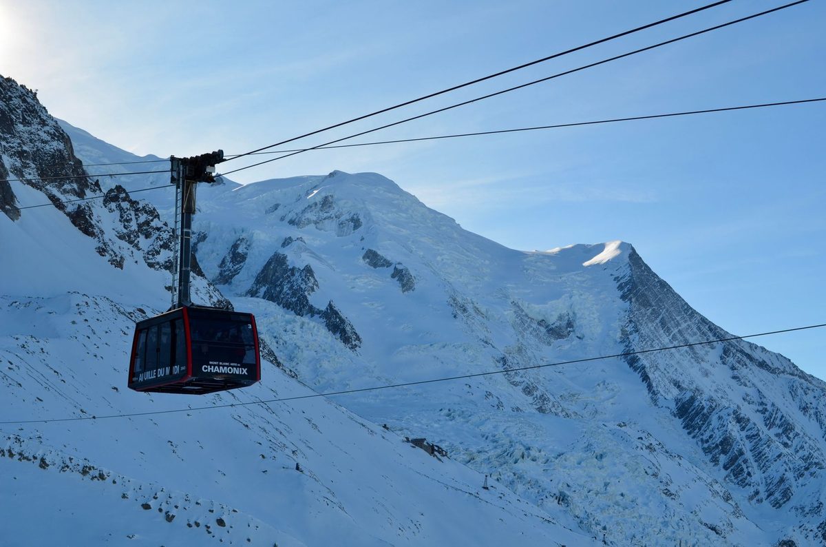 Skiers on a piste in the French Alps within an hour of Geneva
